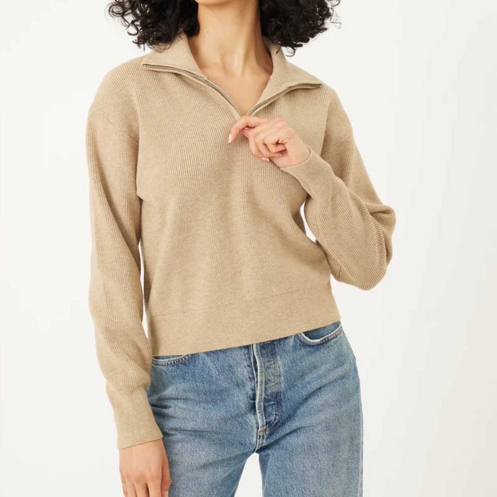 Stitches + Stripes Stylish Eva 1/4
Zip Cozy Tan Women's  Pullover Sweater SM